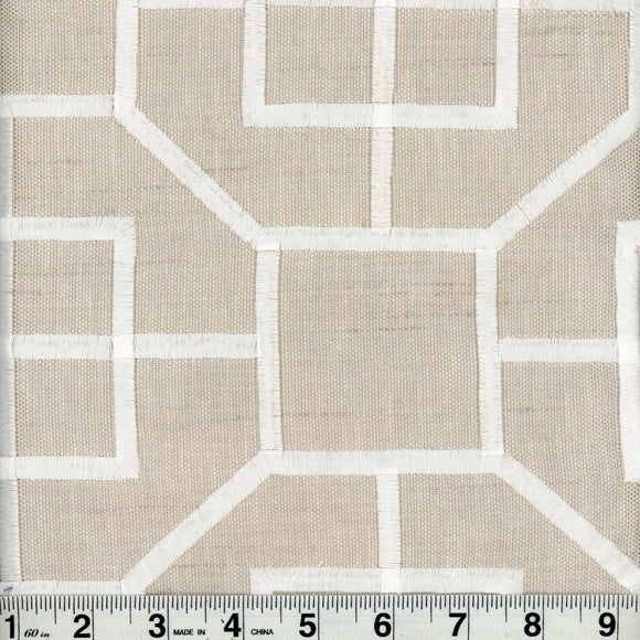 Octagon CL Parchment Embroidery Fabric by Roth & Tompkins
