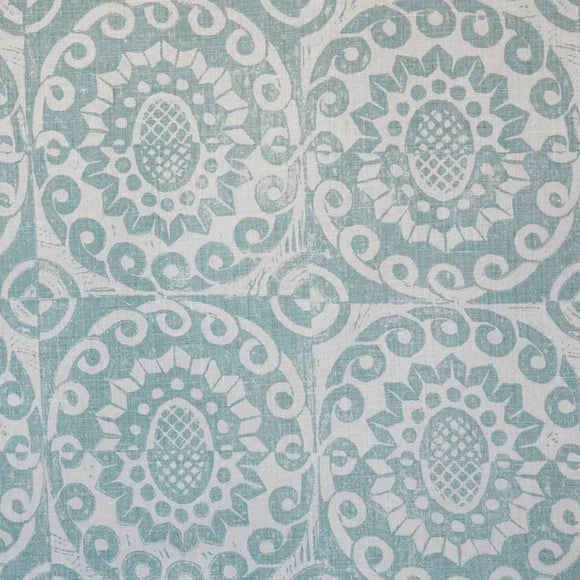 PINEAPPLE ON OYSTER, AQUA Drapery Upholstery Fabric by Lee Jofa