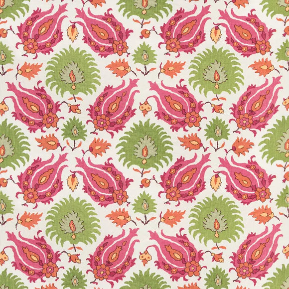 KASHMIRI LINEN PRINT CL PINK / GREEN Drapery Upholstery Fabric by Brunschwig & Fils