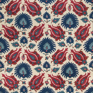 KASHMIRI LINEN PRINT CL NAVY / BERRY Drapery Upholstery Fabric by Brunschwig & Fils
