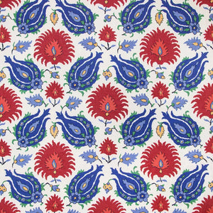 KASHMIRI LINEN PRINT CL BLUE / RED Drapery Upholstery Fabric by Brunschwig & Fils