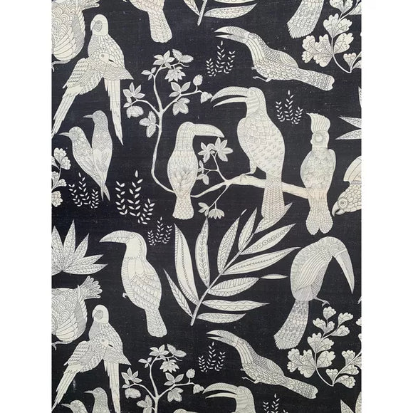 SILK BIRD, EBONY Drapery Upholstery Fabric by Brunschwig & Fils