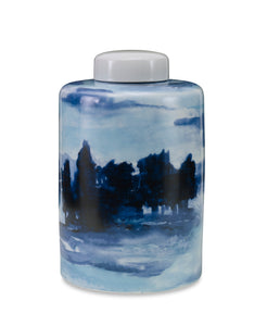 Sheila Lidded Jar, Large CL Blue - White