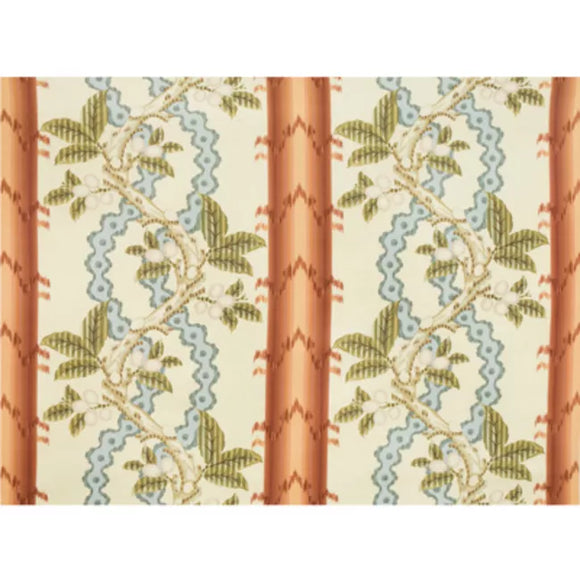 JOSSELIN COTTON AND LINEN PRINT CL RUST AND BLUE Drapery Upholstery Fabric by Brunschwig & Fils